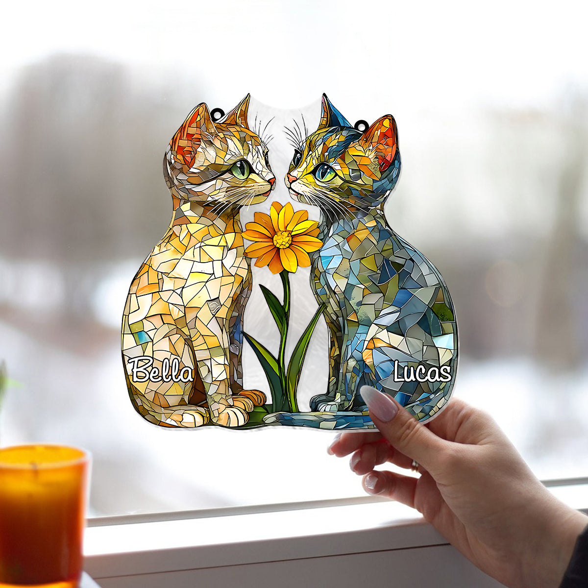 Amoureux des chats - Décoration attrape-soleil personnalisée à suspendre à la fenêtre - Chat 