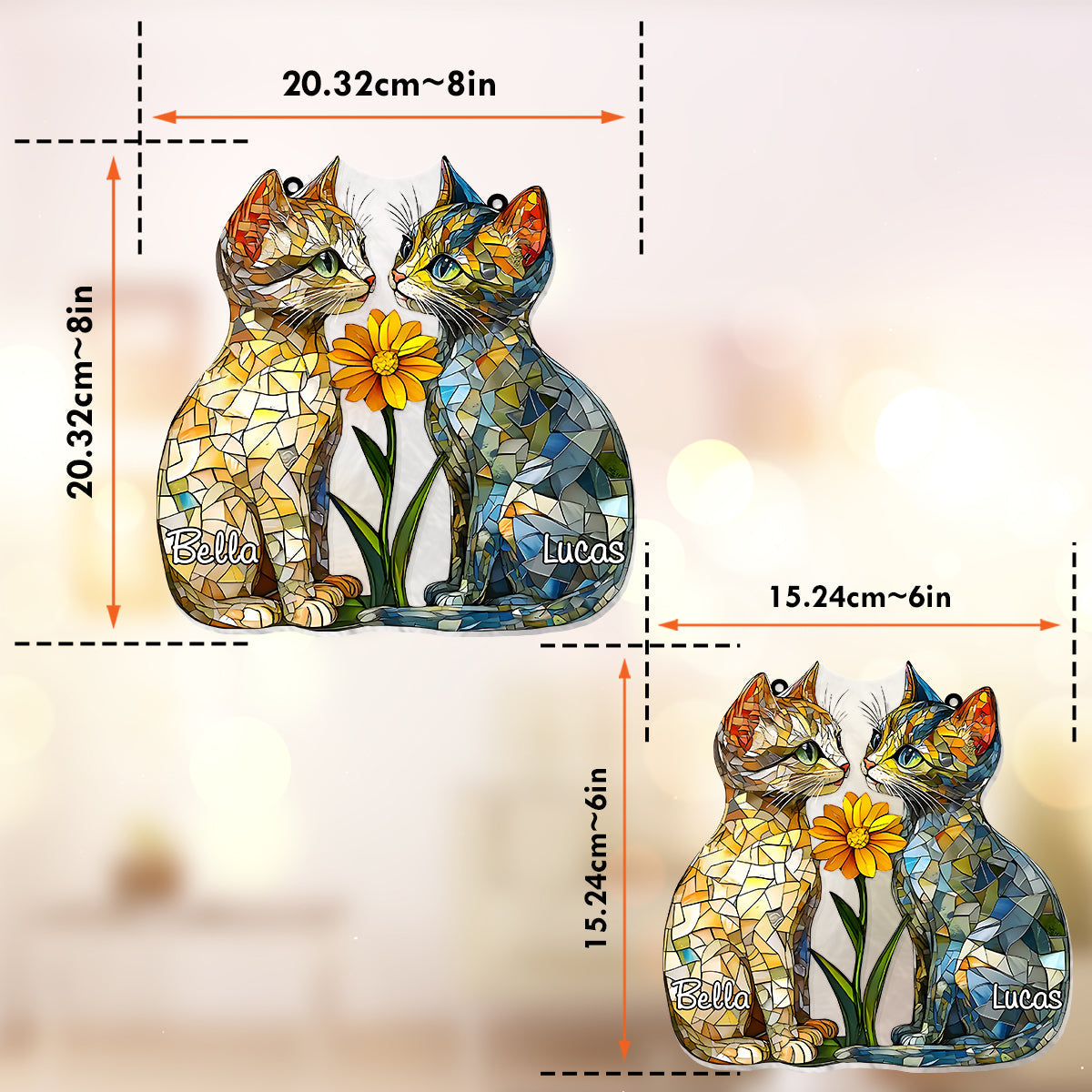 Amoureux des chats - Décoration attrape-soleil personnalisée à suspendre à la fenêtre - Chat 