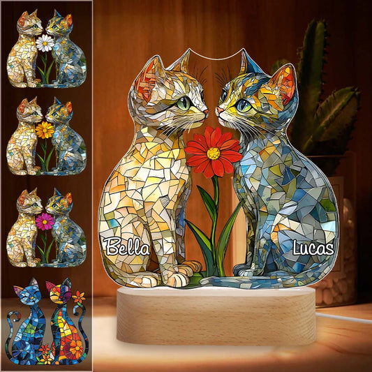 J'adore les chats - Plaque lumineuse personnalisée en forme de chat