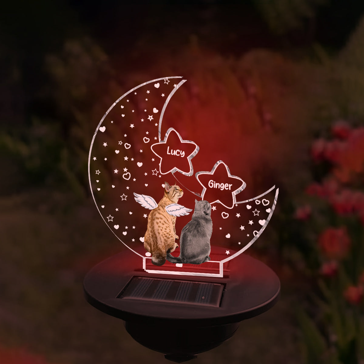 En souvenir de notre chat, ami des pattes, sur la lune - Cadeau de sympathie suite à la perte d'un animal de compagnie - Lampe solaire personnalisée pour jardin en forme de chat