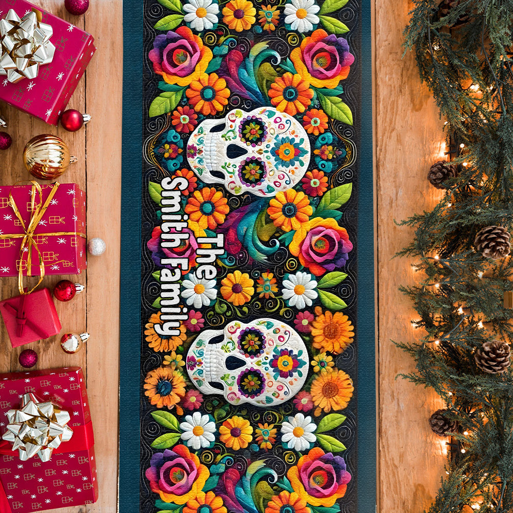 Chemin de table personnalisé en forme de crâne « Love Skulls »