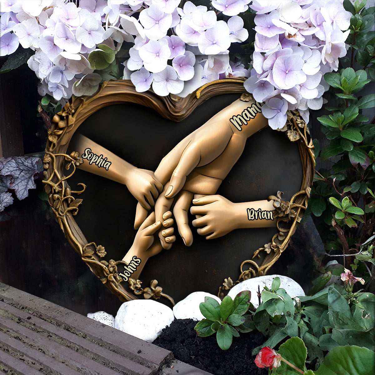 Hold Our Hands - Personalized Mother Heart Shaped Stone