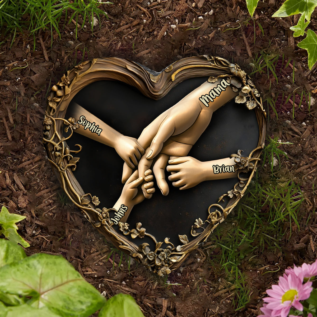 Hold Our Hands - Personalized Mother Heart Shaped Stone