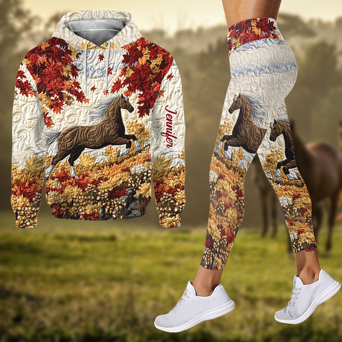 Passionnés de chevaux ? Sweat à capuche et legging personnalisés à motif cheval.