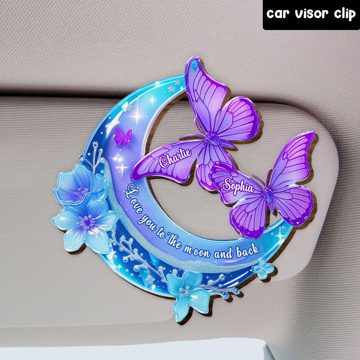 Je t'aime jusqu'à la lune et retour - Clip de pare-soleil de voiture personnalisé en forme de couple