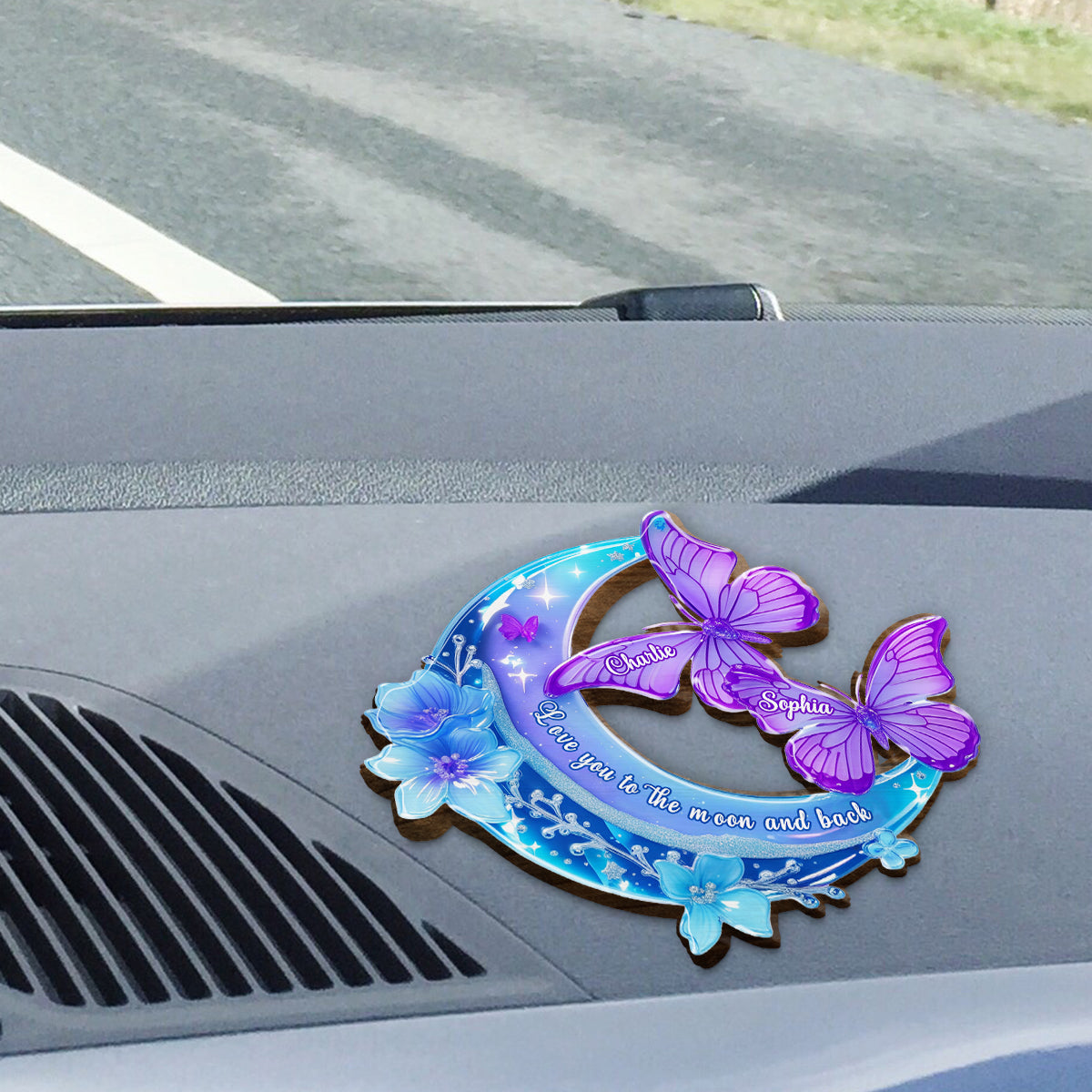 Je t'aime jusqu'à la lune et retour - Clip de pare-soleil de voiture personnalisé en forme de couple