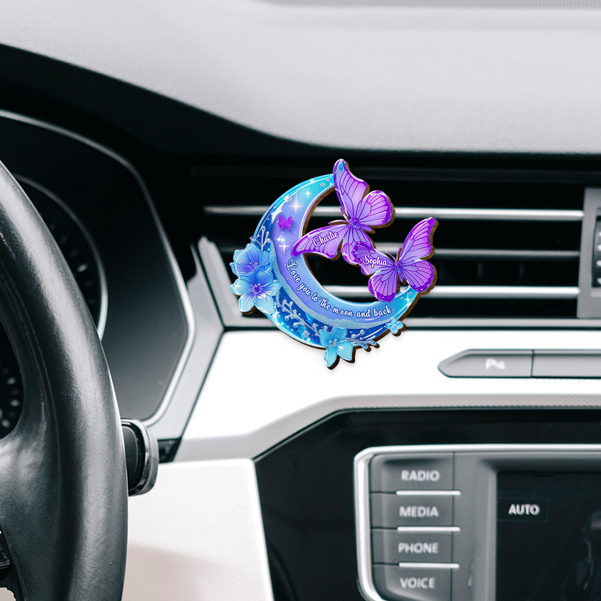 Je t'aime jusqu'à la lune et retour - Clip de pare-soleil de voiture personnalisé en forme de couple