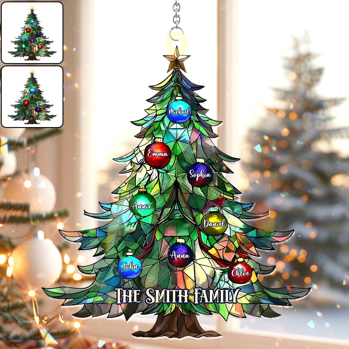 Noël en famille - Décoration attrape-soleil personnalisée à suspendre à la fenêtre 