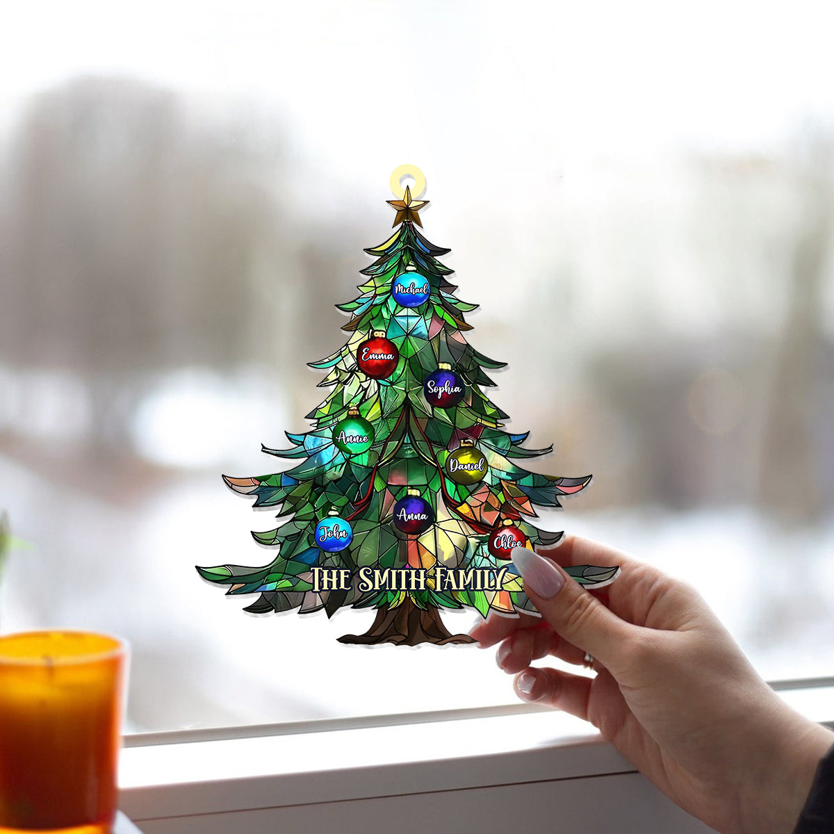 Noël en famille - Décoration attrape-soleil personnalisée à suspendre à la fenêtre 