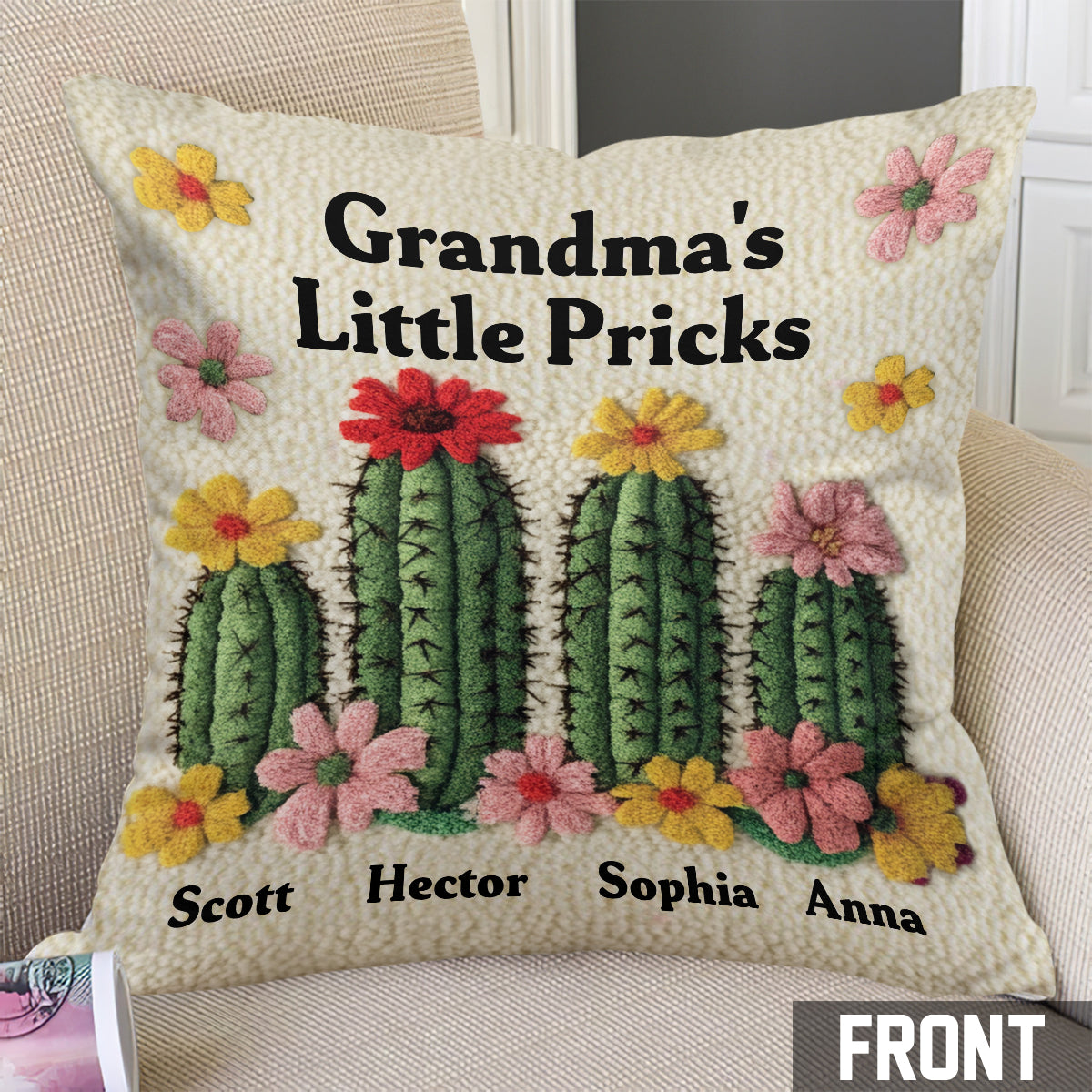 Grandma's Little Pricks - Personalized Grandma Throw Pillow