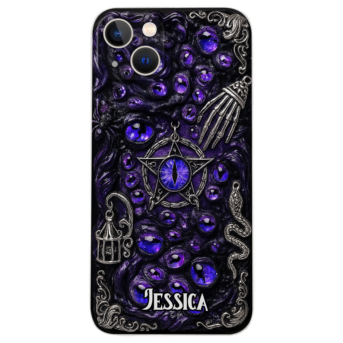 Étui de téléphone en cuir personnalisé, style sorcière, pentacle gothique - Coque de téléphone personnalisée inspirée des sorcières