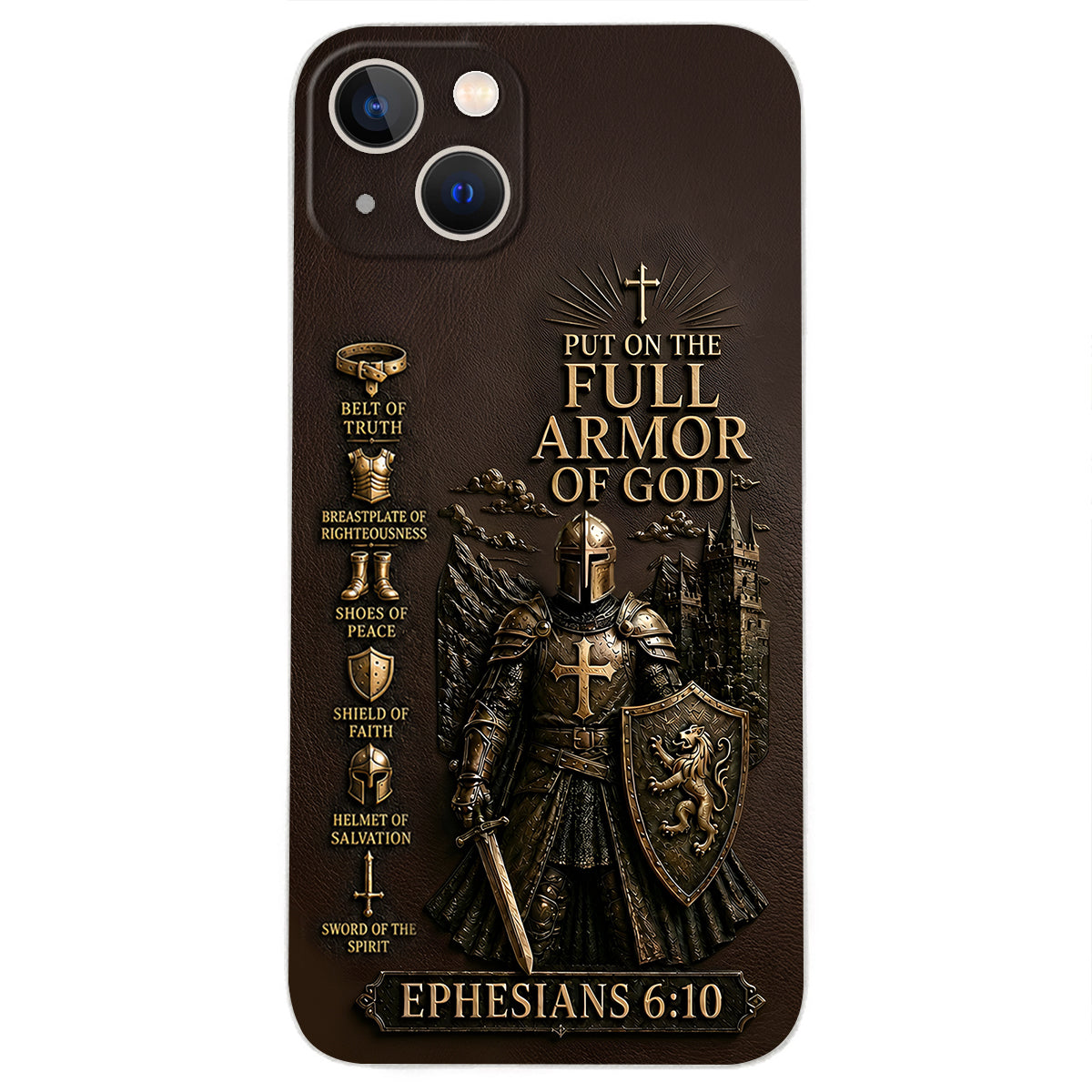 Mettez l'Amour Complet de Dieu, Cadeau pour Chrétiens - Coque de Téléphone en Cuir Personnalisée 3D Embossée