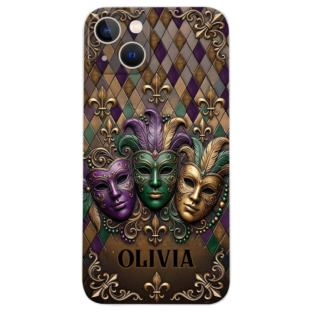 Mardi Gras Fleur de Lis - Personalized Mardi Gras Leather Phone Case