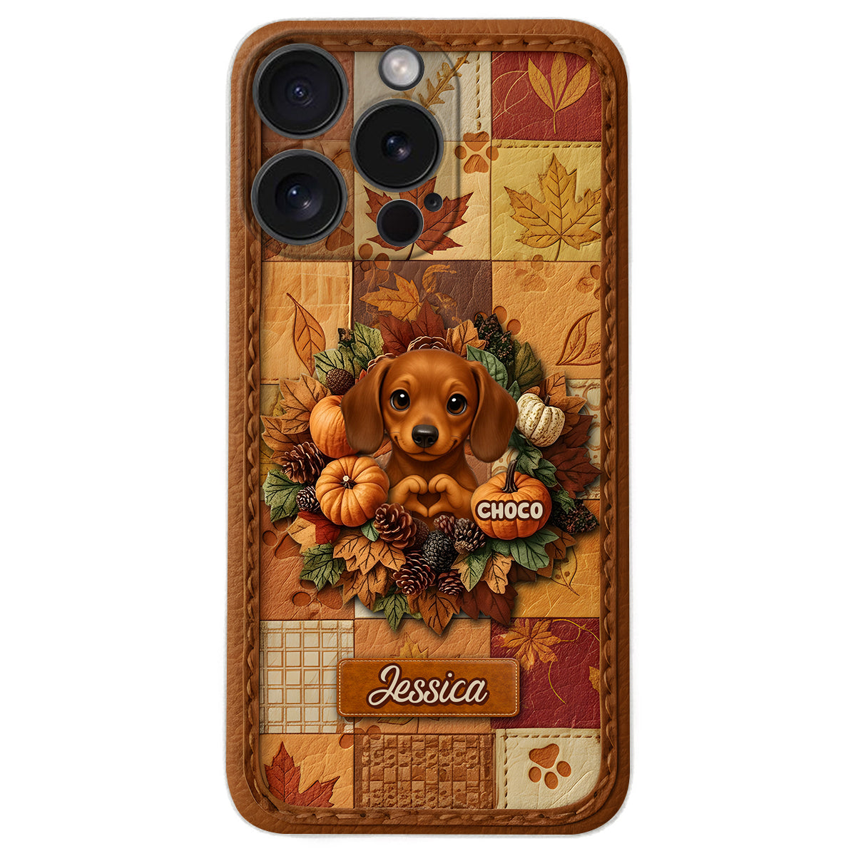 Bienvenue à l'automne - Étui de téléphone en cuir personnalisé pour chien