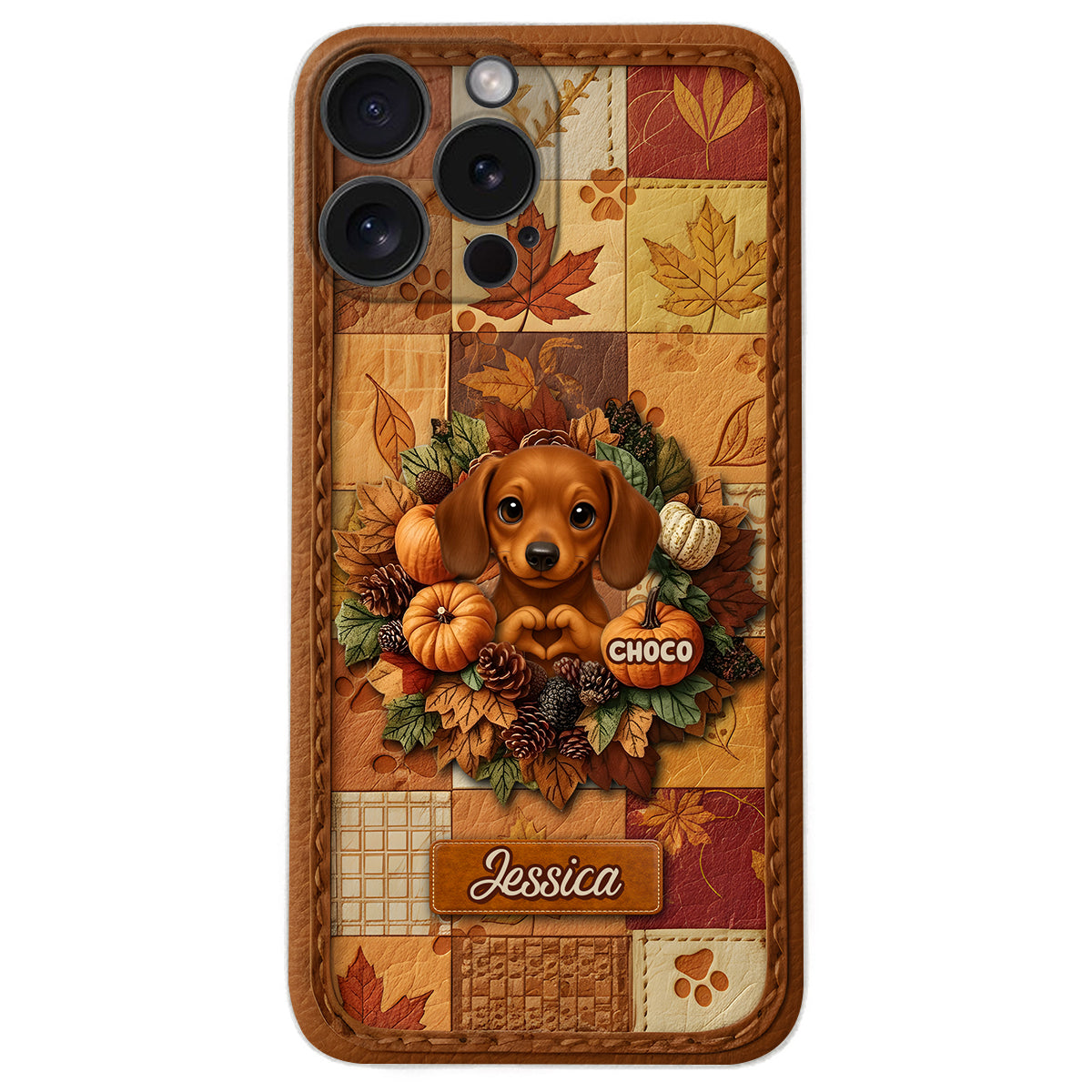 Bienvenue à l'automne - Étui de téléphone en cuir personnalisé pour chien