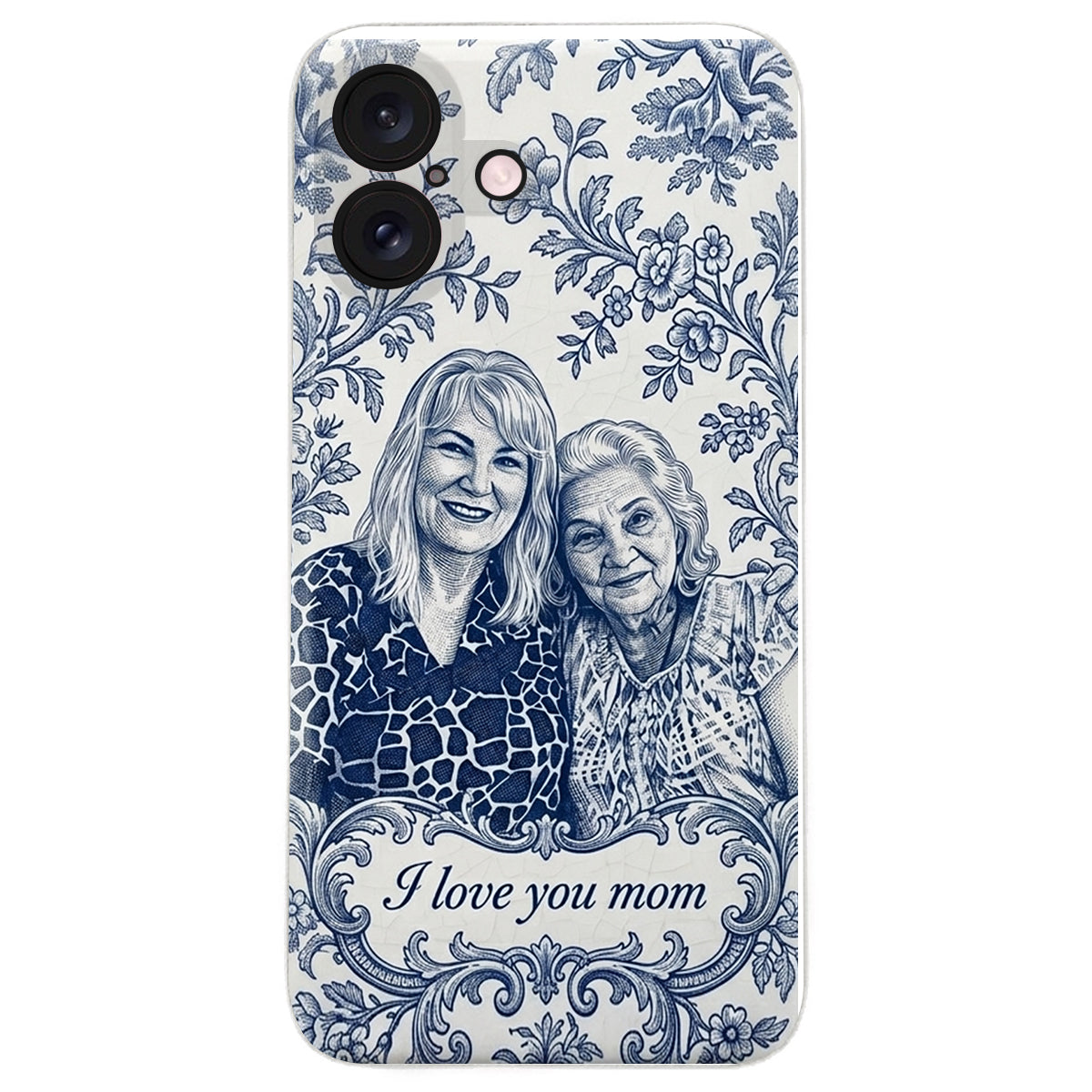 Idée Cadeau Maman, Motif Toile De Jouy Bleue - Coque de Téléphone en Cuir Personnalisée 3D