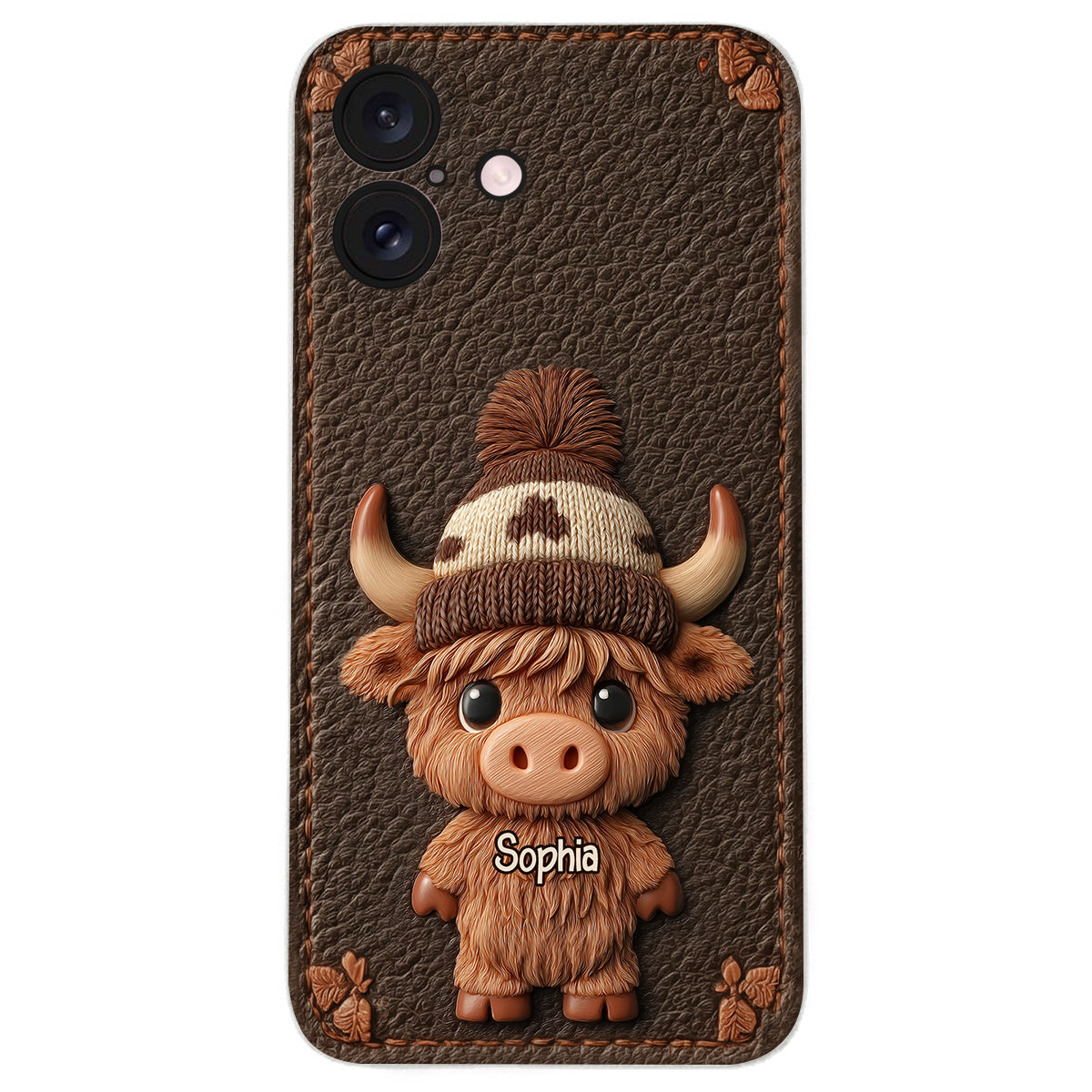 Love Highland Cows - Personalized Highland Cow Leather Phone Case