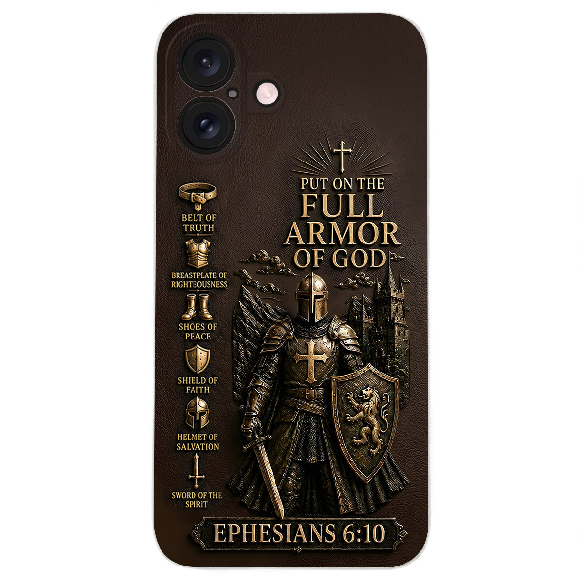 Mettez l'Amour Complet de Dieu, Cadeau pour Chrétiens - Coque de Téléphone en Cuir Personnalisée 3D Embossée
