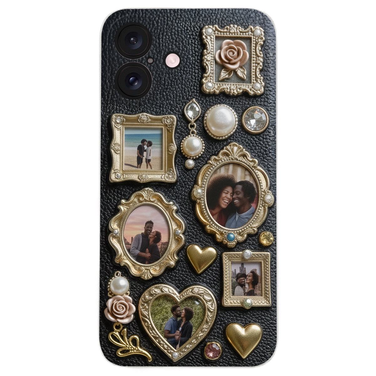 Couple Photo Frame Unique Gift - Personalized Couple Leather Phone Case