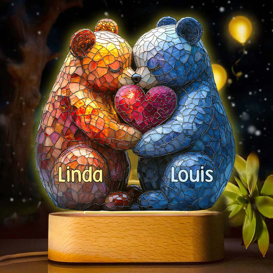 Socle lumineux personnalisé « Oursons amoureux » - Plaque en forme de couple