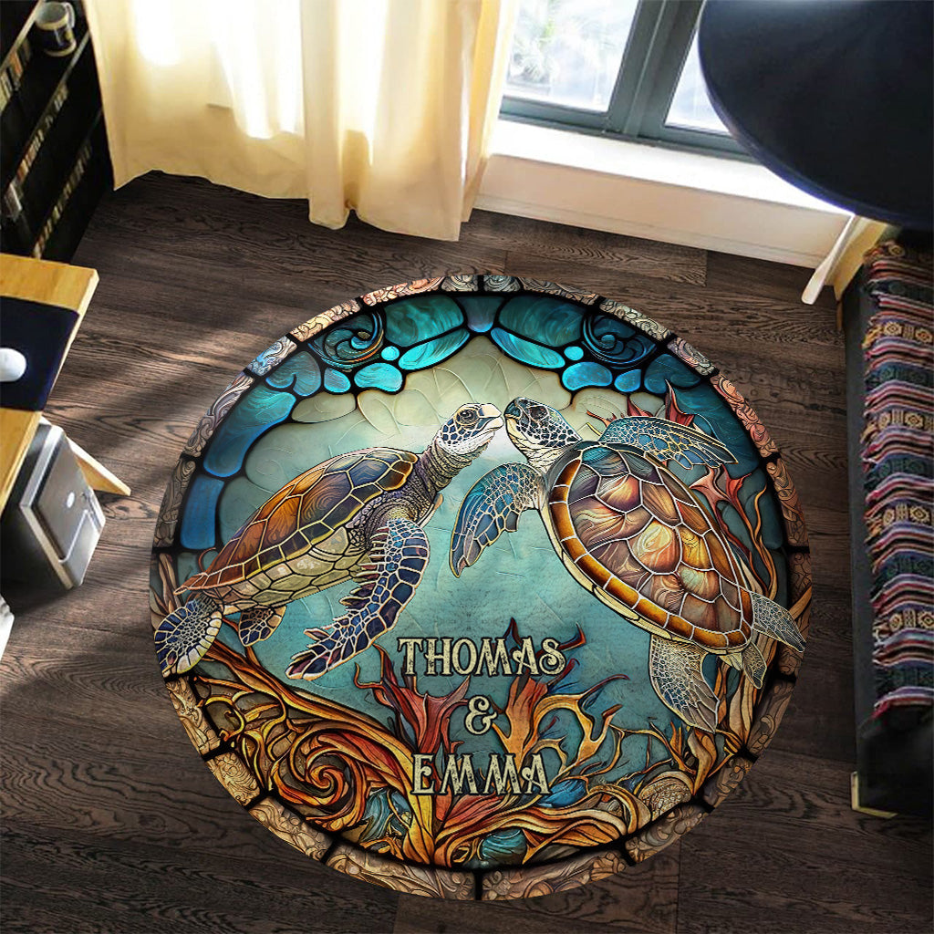 You And Me And The Sea - Personalized Turtle Round Rug