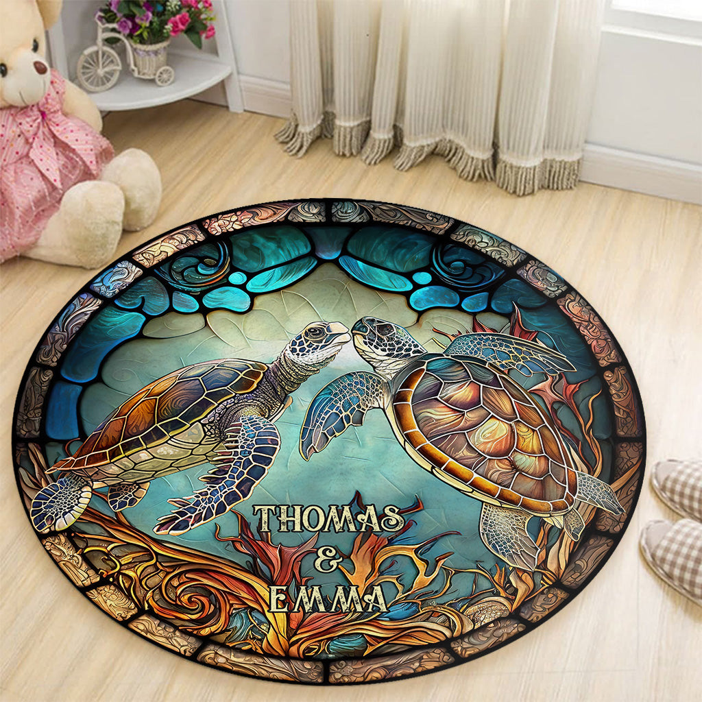 You And Me And The Sea - Personalized Turtle Round Rug
