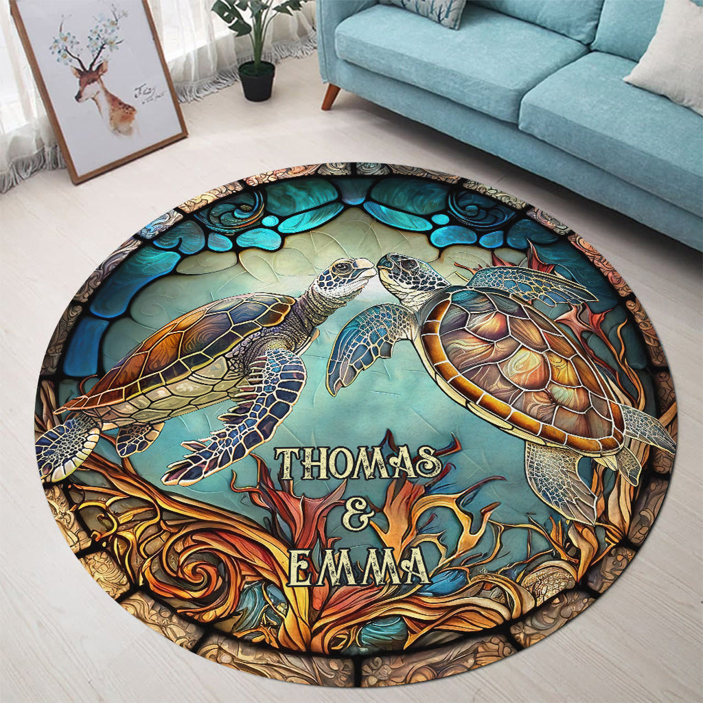You And Me And The Sea - Personalized Turtle Round Rug