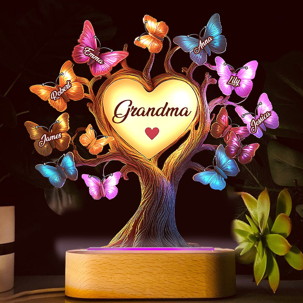 Beautiful Grandma Butterfly Tree - Personalized Grandma Shaped Plaque Light Base