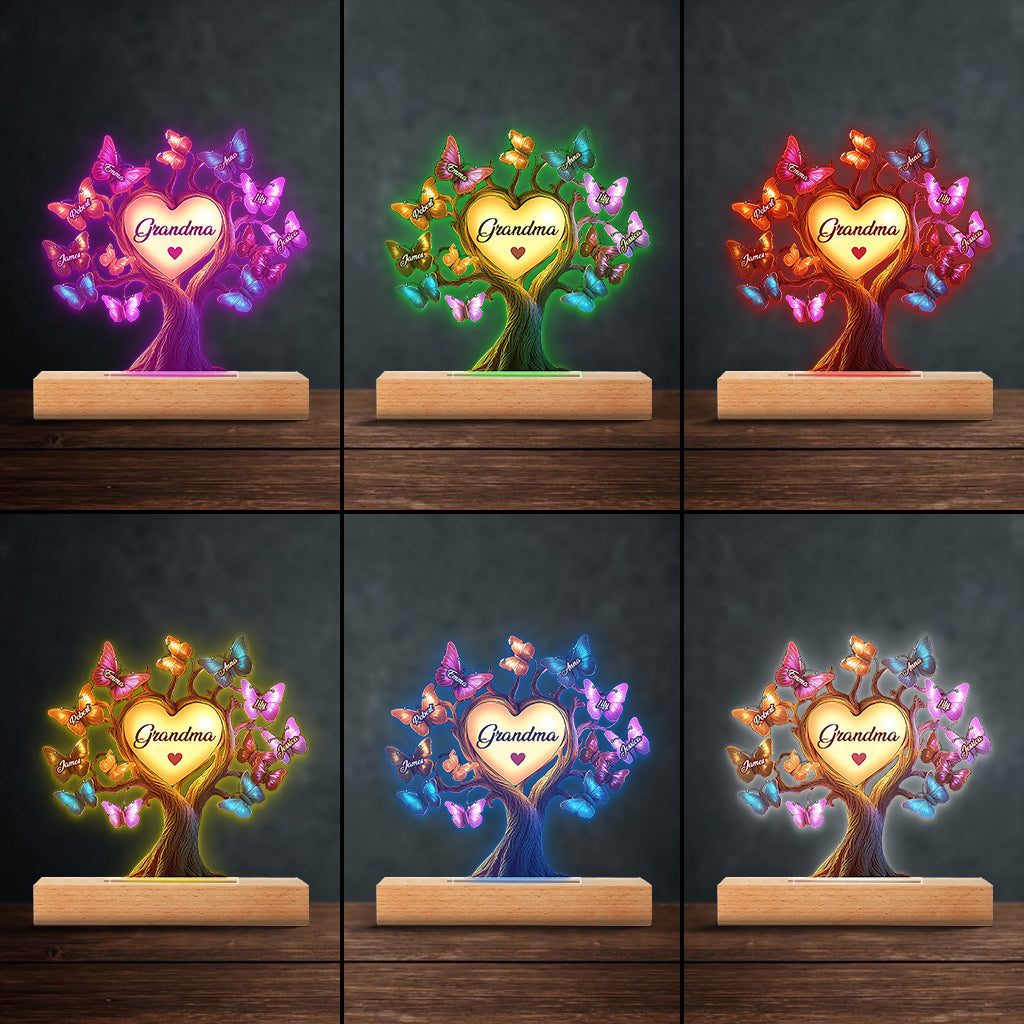 Beautiful Grandma Butterfly Tree - Personalized Grandma Shaped Plaque Light Base