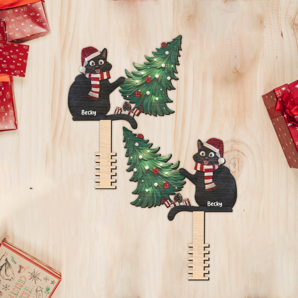 Chat noir coquin - Décoration de sapin de Noël personnalisée en forme de chat noir