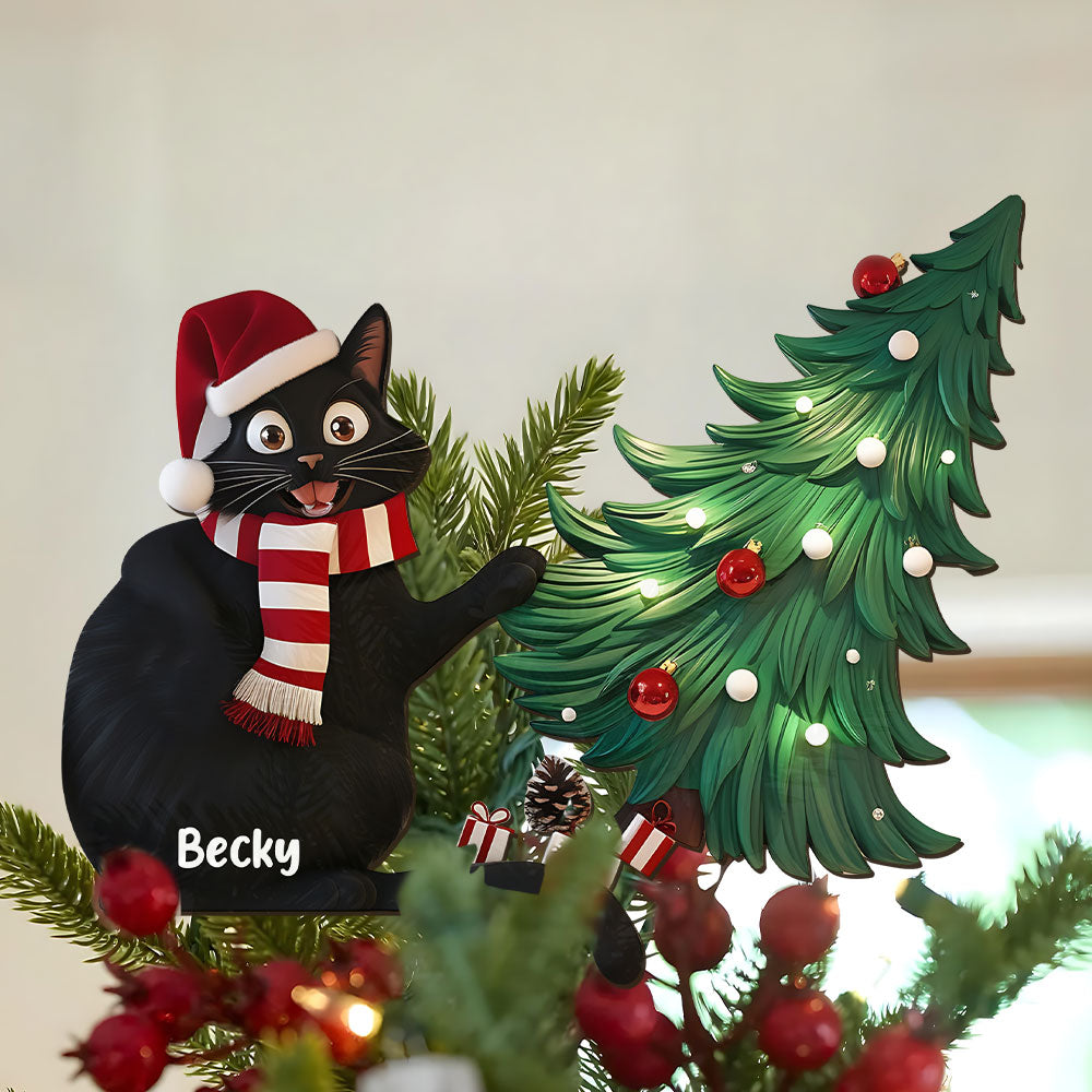 Chat noir coquin - Décoration de sapin de Noël personnalisée en forme de chat noir