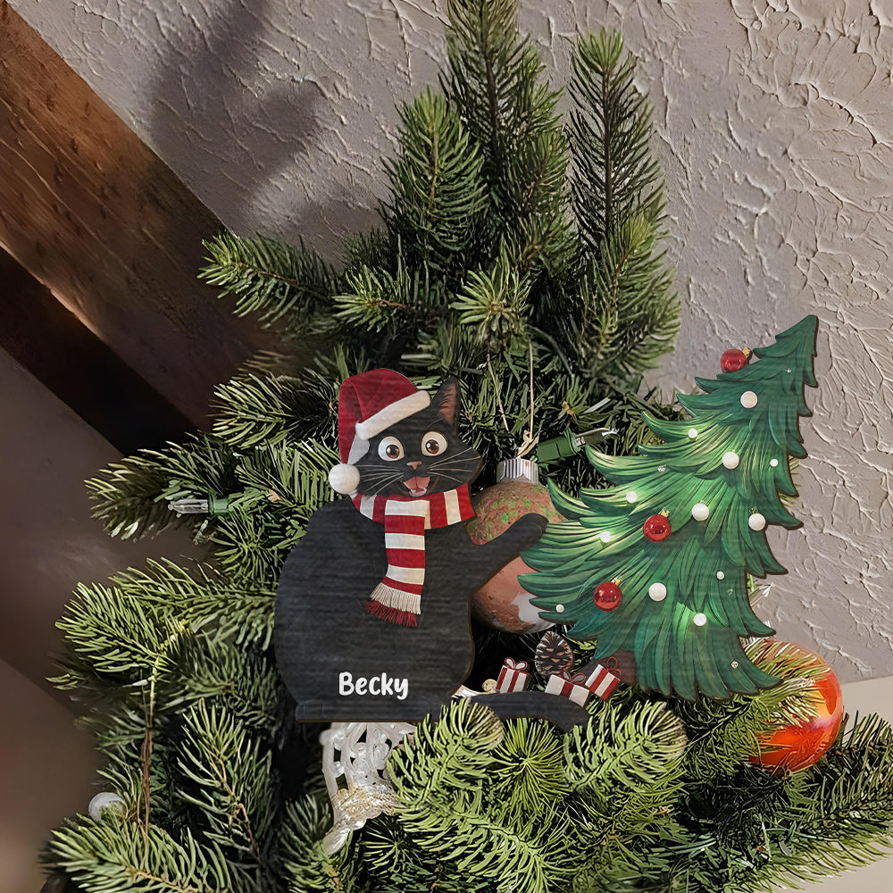 Chat noir coquin - Décoration de sapin de Noël personnalisée en forme de chat noir