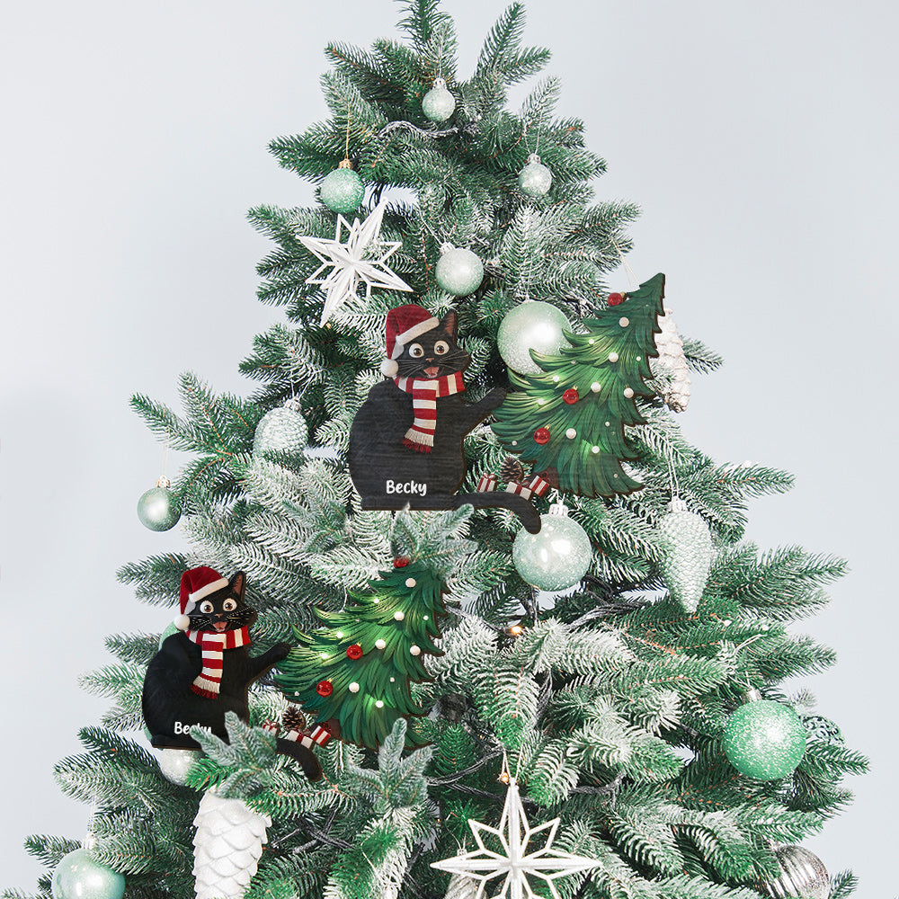 Chat noir coquin - Décoration de sapin de Noël personnalisée en forme de chat noir
