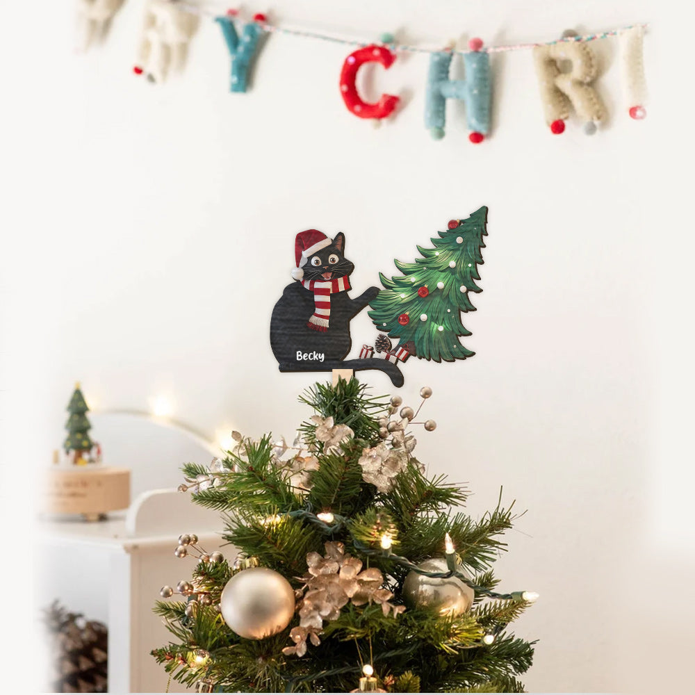 Chat noir coquin - Décoration de sapin de Noël personnalisée en forme de chat noir