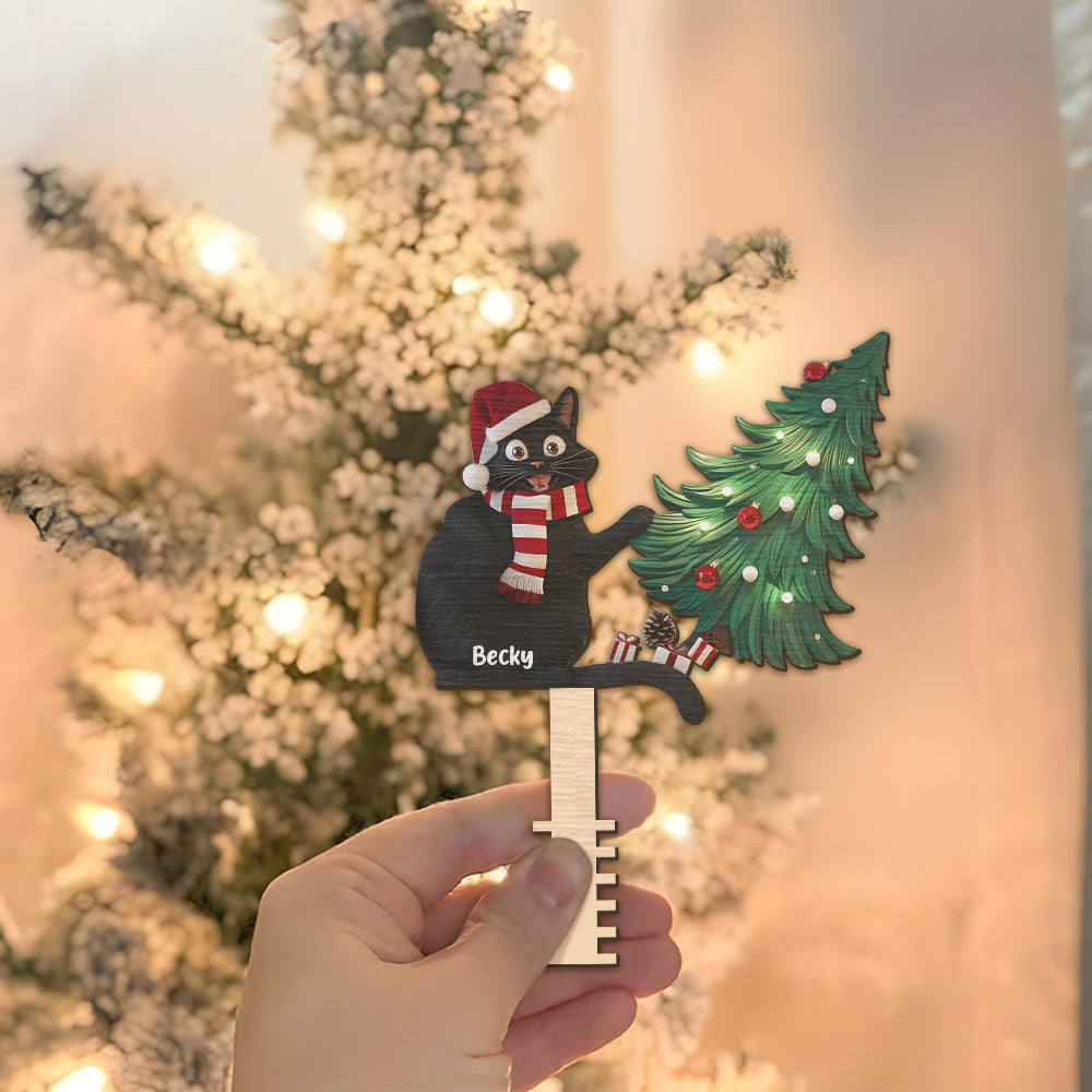 Chat noir coquin - Décoration de sapin de Noël personnalisée en forme de chat noir