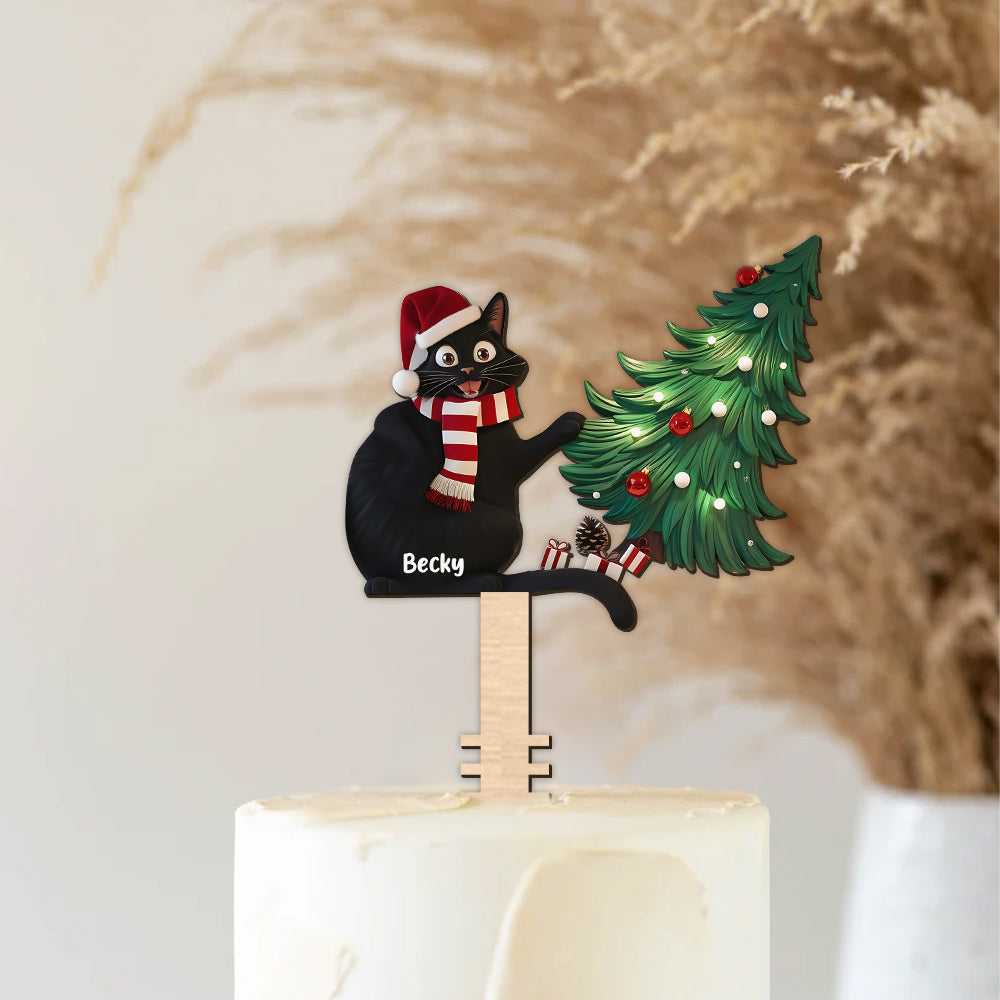 Chat noir coquin - Décoration de sapin de Noël personnalisée en forme de chat noir