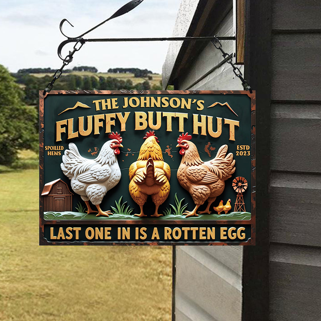 Fluffy Butt Hut - Personalized Chicken Rectangle Metal Sign