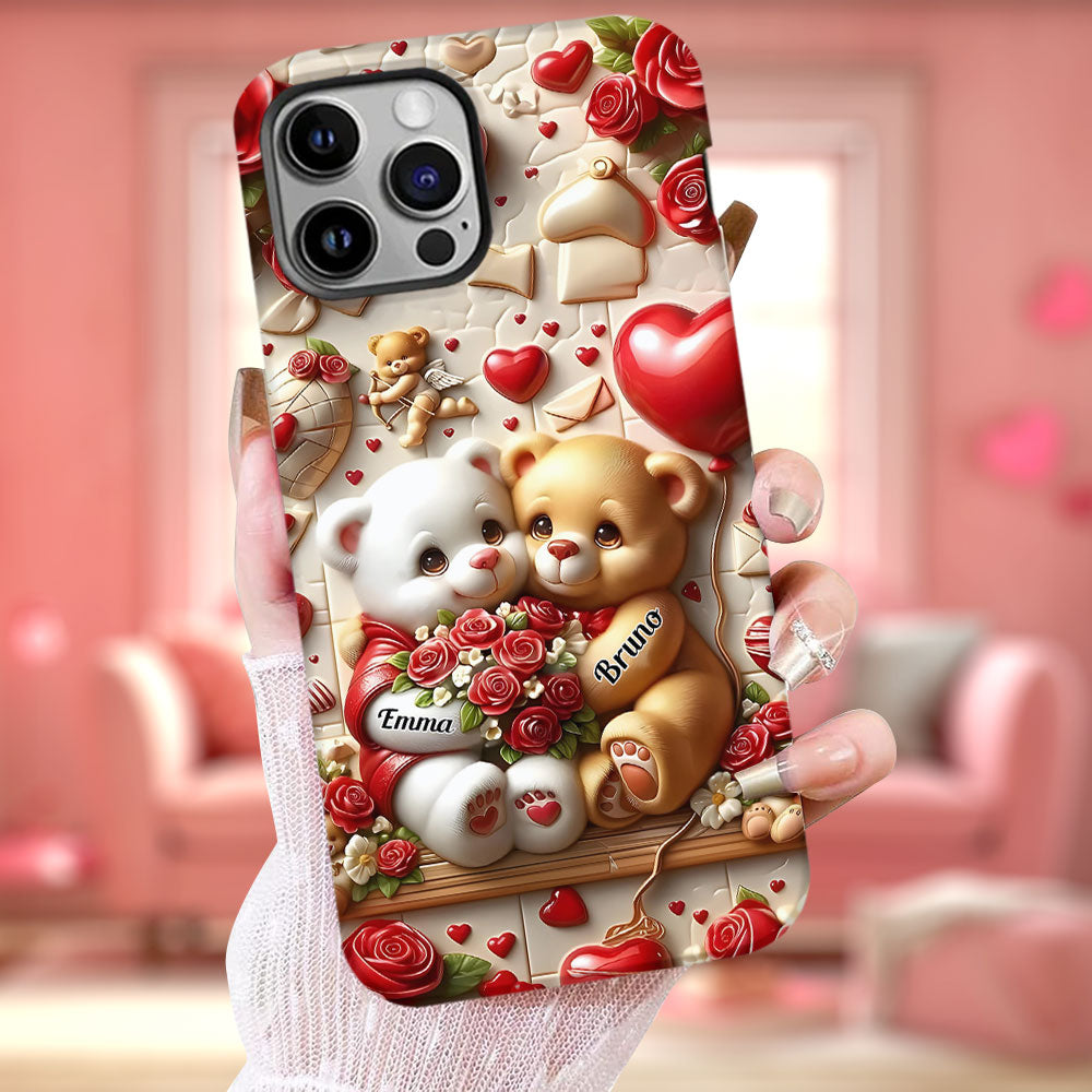 Couple d'ours mignons - Coque de téléphone personnalisée avec impression intégrale pour couple