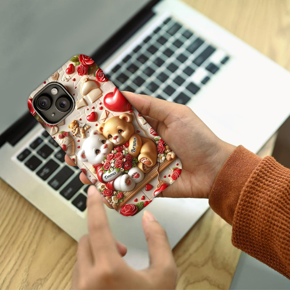 Couple d'ours mignons - Coque de téléphone personnalisée avec impression intégrale pour couple