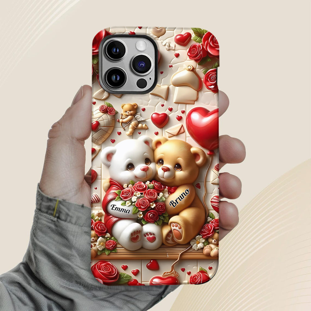 Couple d'ours mignons - Coque de téléphone personnalisée avec impression intégrale pour couple