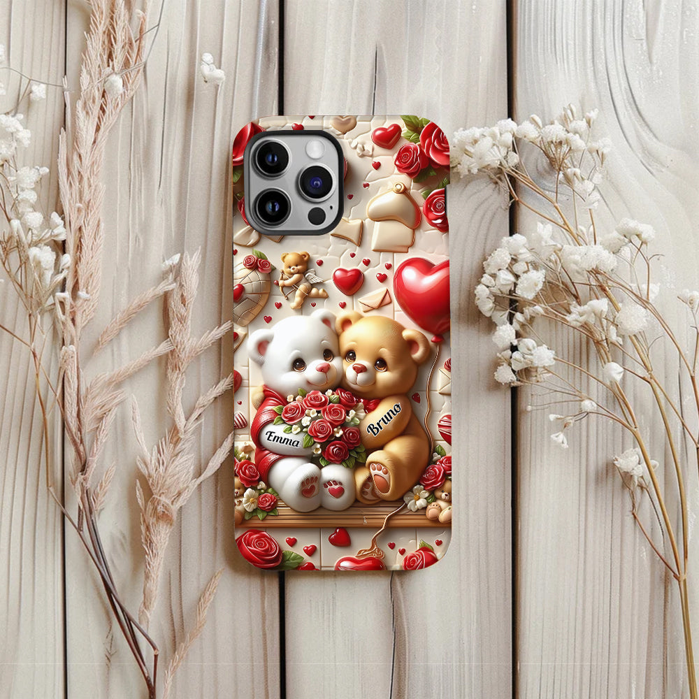 Couple d'ours mignons - Coque de téléphone personnalisée avec impression intégrale pour couple