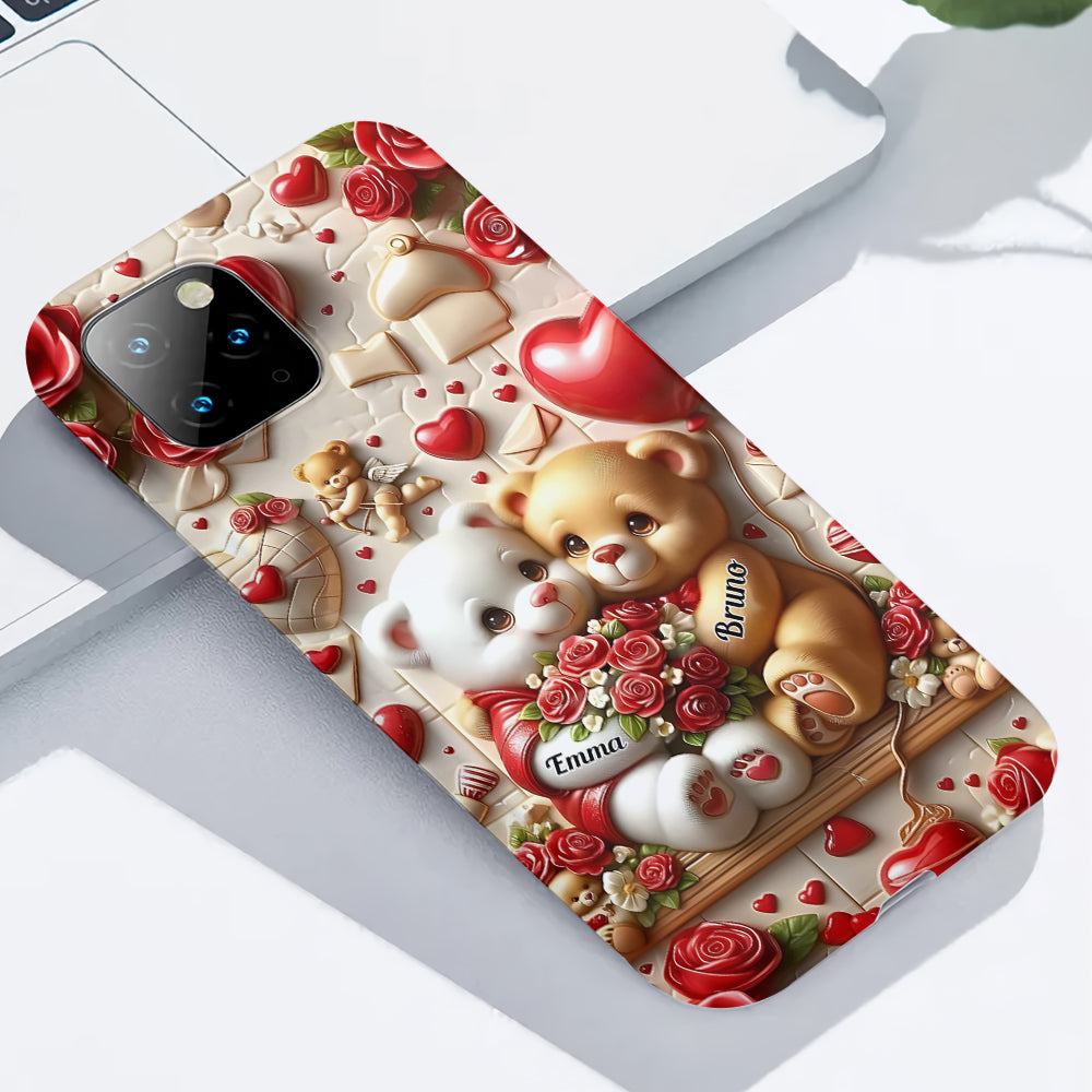 Couple d'ours mignons - Coque de téléphone personnalisée avec impression intégrale pour couple