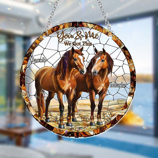 Horse Couple - Personalized Horse Window Hanging Suncatcher Ornament