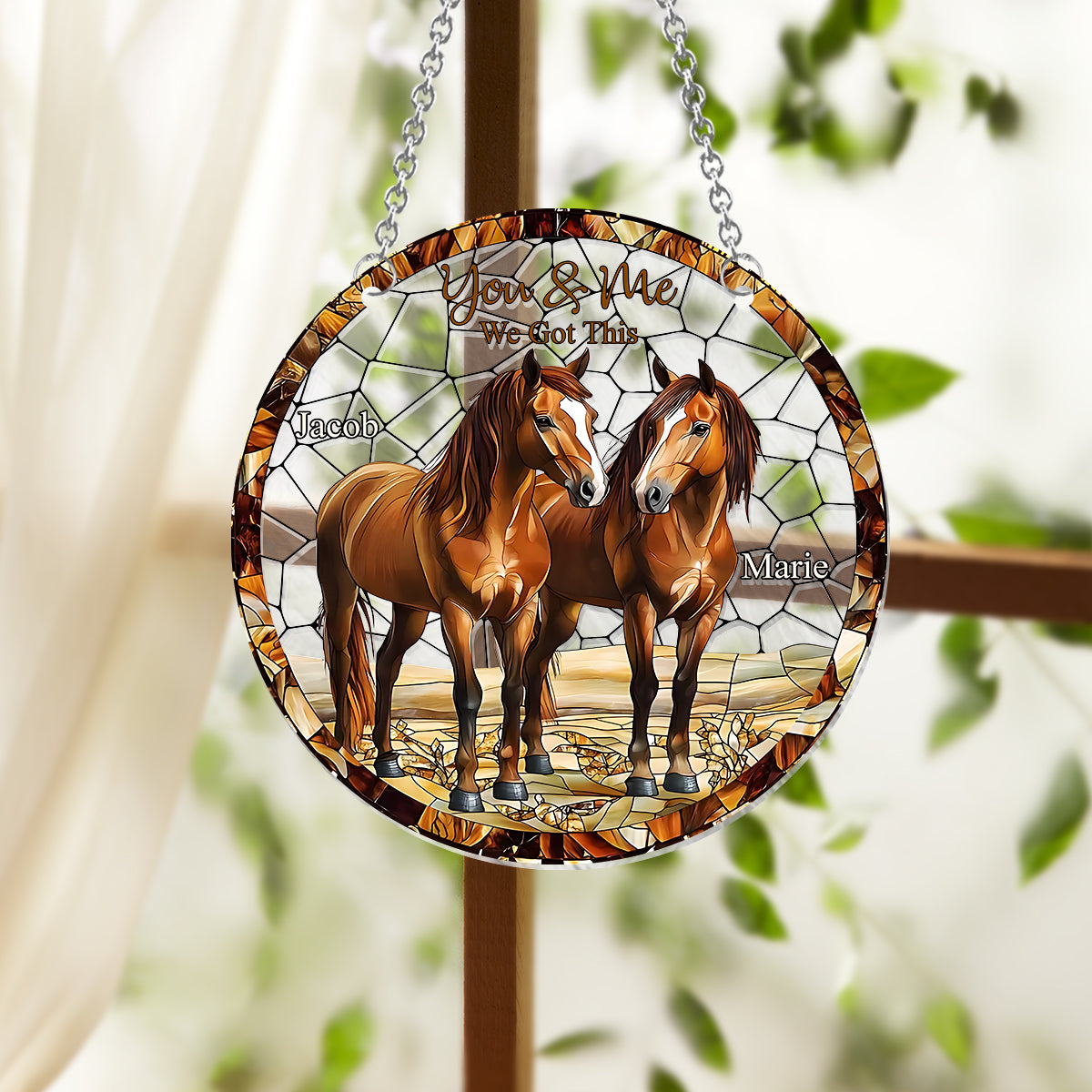 Couple de chevaux - Ornement attrape-soleil personnalisé à suspendre à la fenêtre, motif cheval