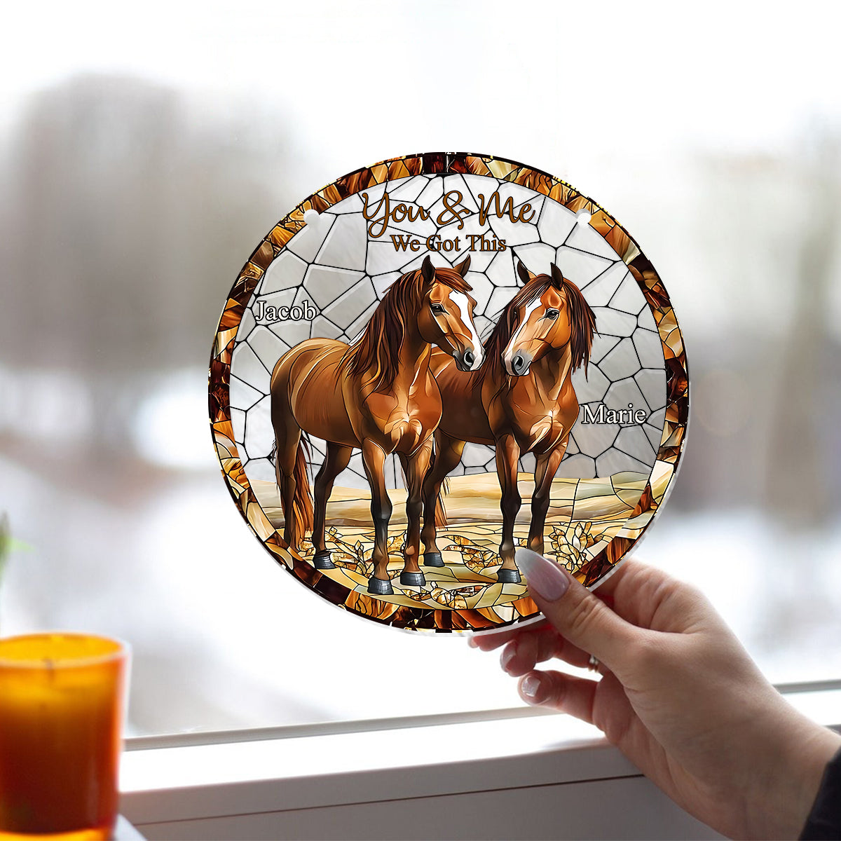 Couple de chevaux - Ornement attrape-soleil personnalisé à suspendre à la fenêtre, motif cheval