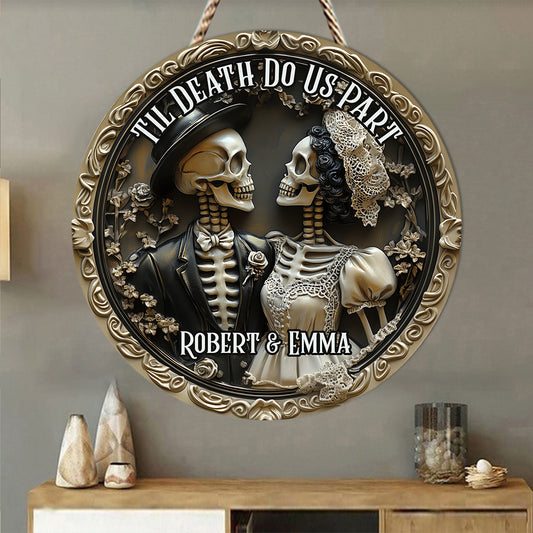 Jusqu'à ce que la mort nous sépare - Panneau rond en bois personnalisé pour couple