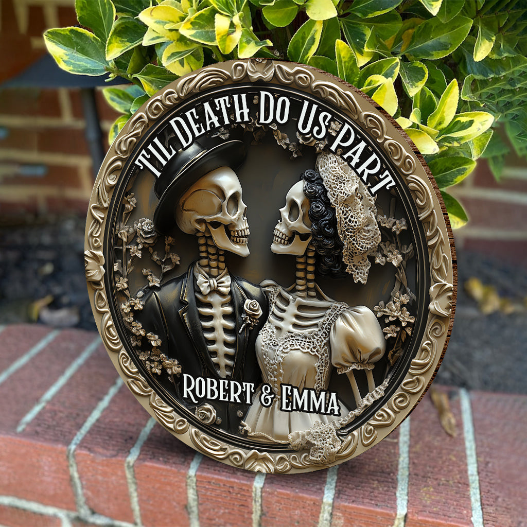Til Death Do Us Part - Personalized Couple Round Wood Sign