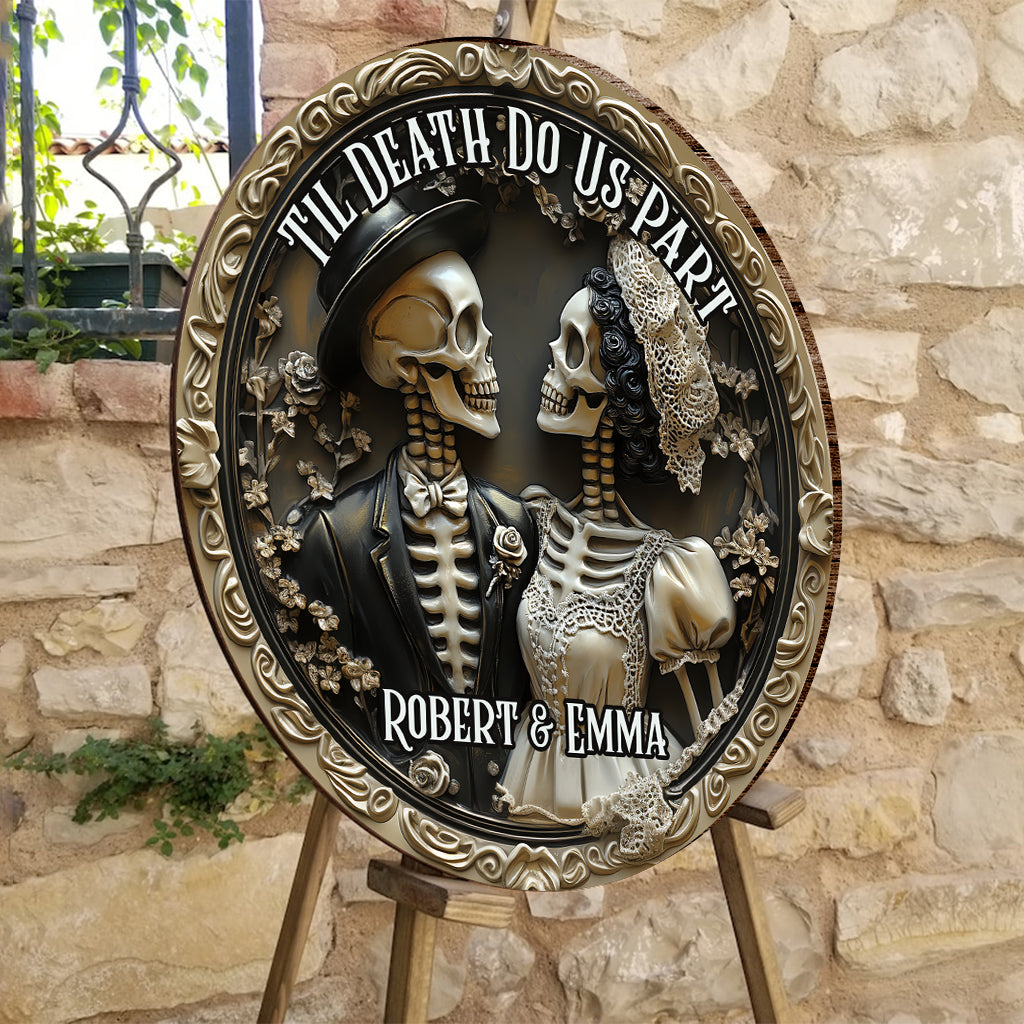 Til Death Do Us Part - Personalized Couple Round Wood Sign