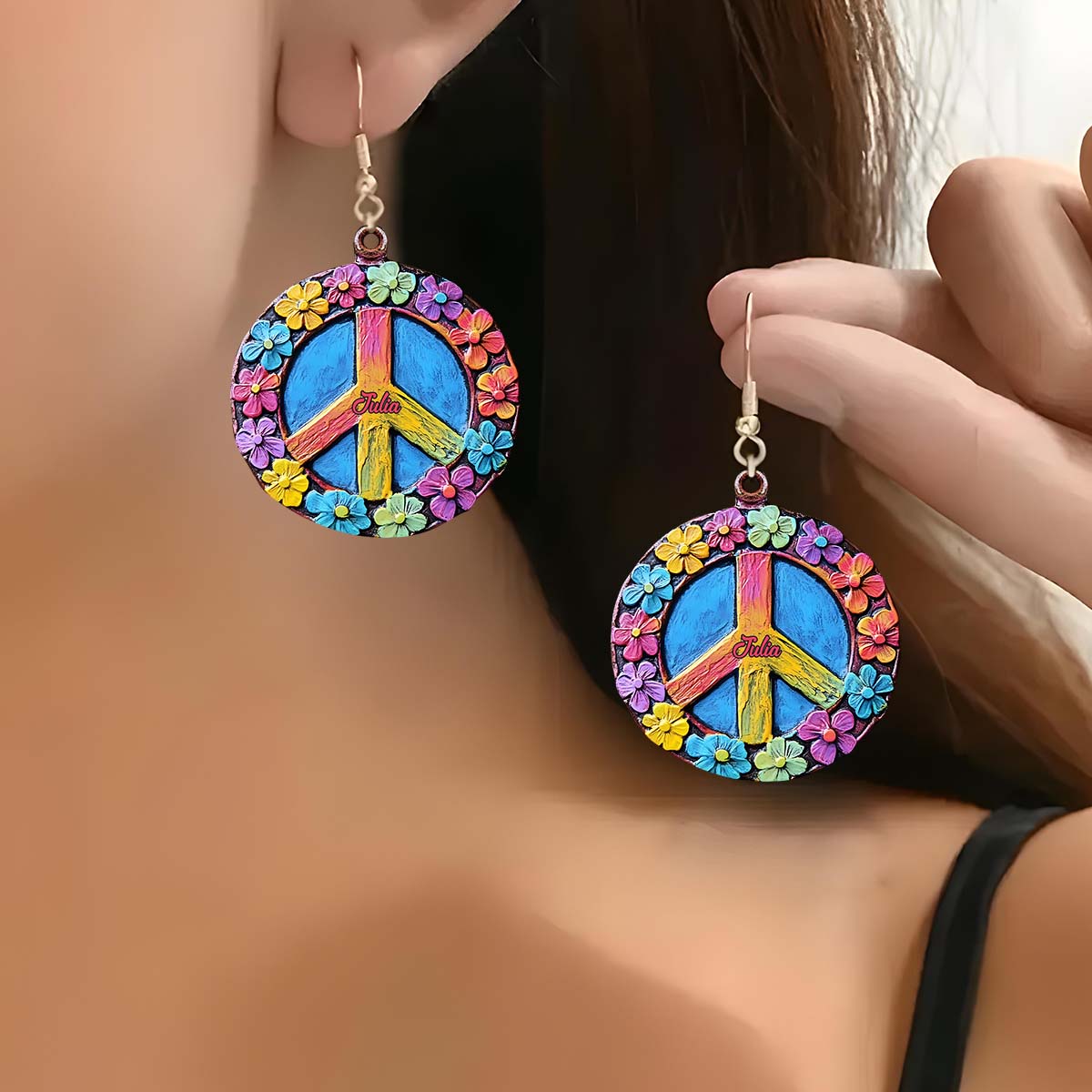 Floral Peace Soul - Personalized Hippie Earrings