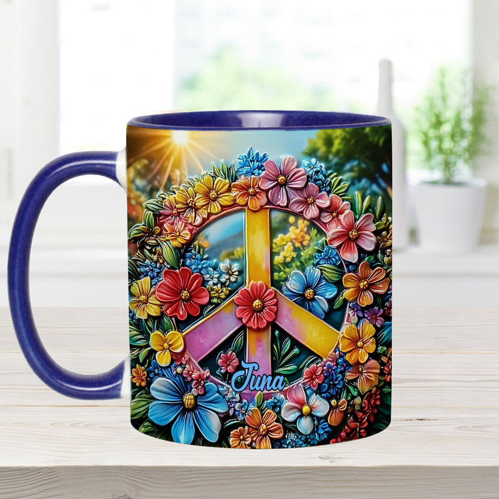 Floral Peace Sign - Personalized Hippie Accent Mug